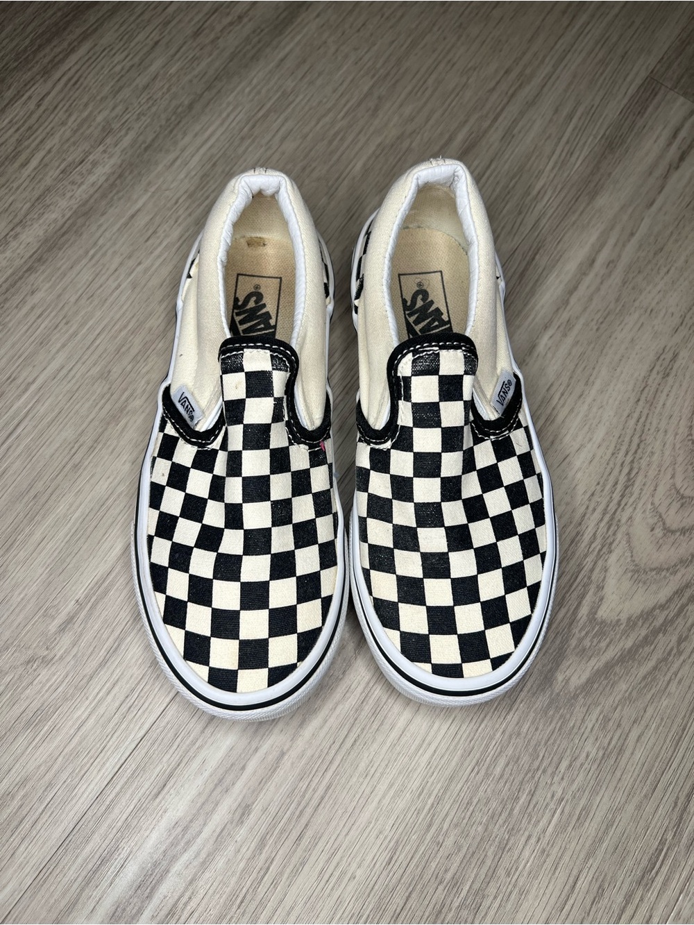 Vans Classic Slip-On Checkerboard Shoe (black & old school white) - Youth Size 1